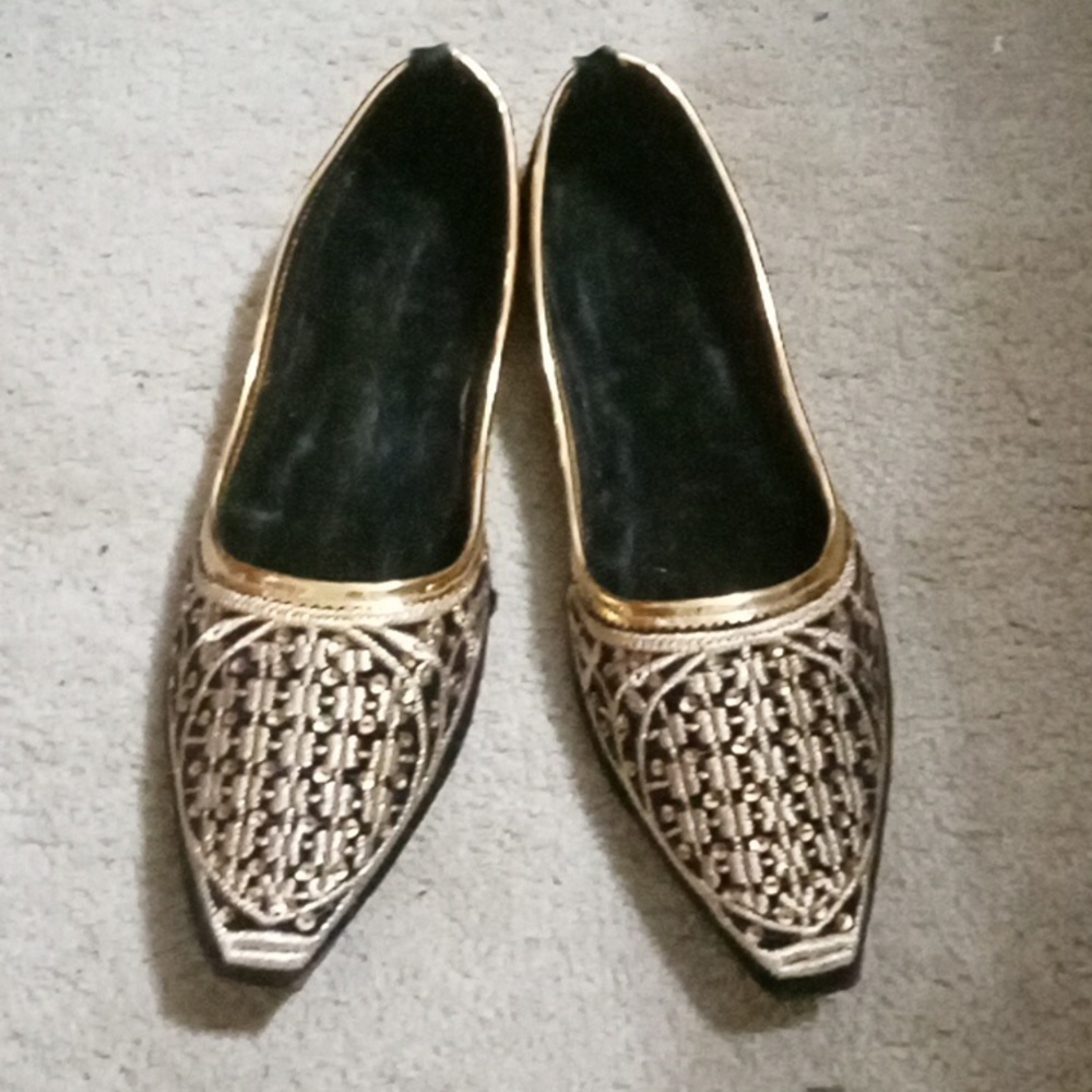 Gold and Black velvet shoes